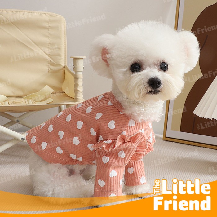 Baju Blouse Anjing Kucing Kecil Betina STRIPED LOVE FLYING SLEEVE LACE