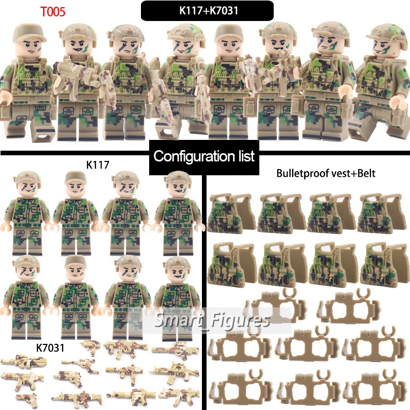 Angka Mini Set SWAT Khusus Polisi Dengan Ransel Rompi Sabuk Lengan Bom Pembuangan Baju Minifigures DIY Mainan Hadiah