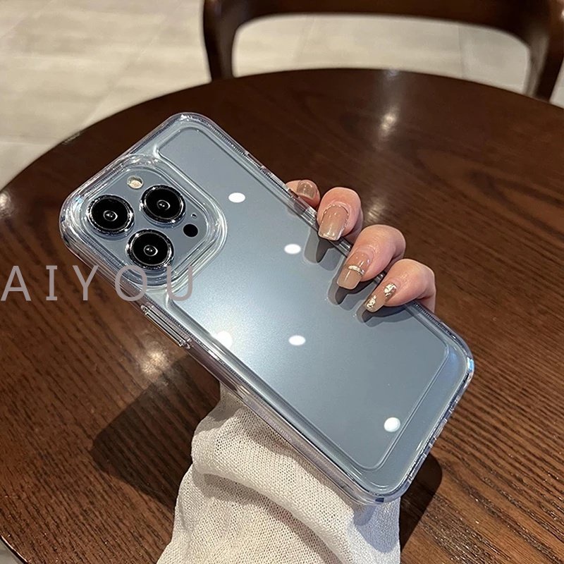 IPHONE Casing Hard Case Bening Tahan Guncangan Mewah Untuk Iphone13 14 12 Pro Max11 X XR XS 7 8 Plus Pelindung Lensa Kamera Transparan Soft Cover+Phone Holder Bunga Biru