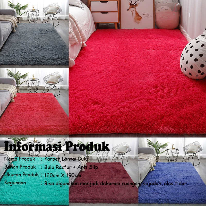 Karpet Bulu Polos Jumbo Lembut Tebal Bulu Karpet Lantai Ukuran 120cm x 190cm Karpet Bulu Rasfur Premium Lebih Lembut / Karpet Bulu karpet bulu rasfur tebal keseluruhan alas polos