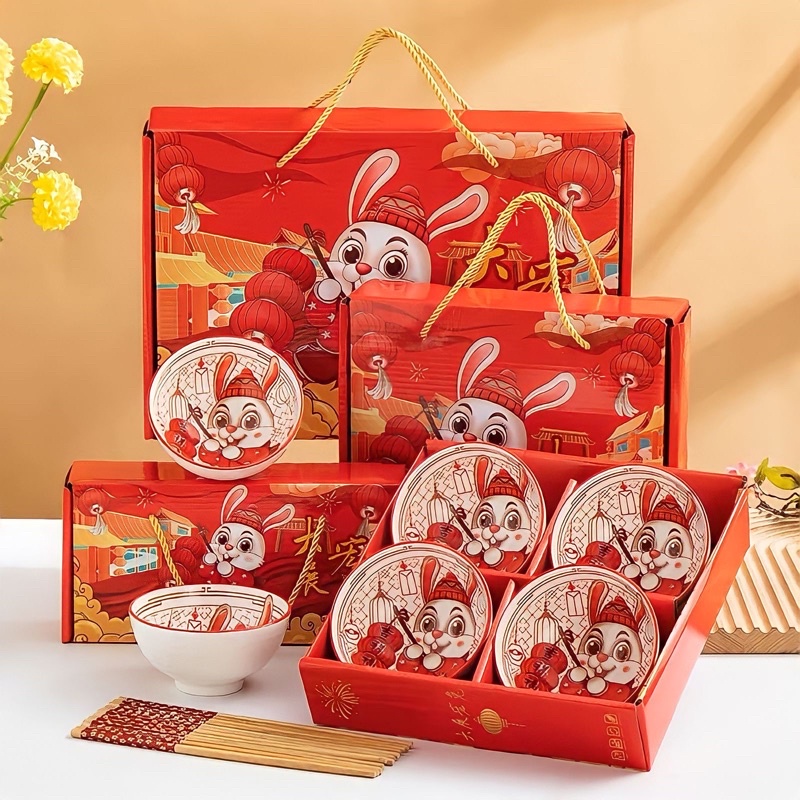 Mangkuk Hampers Imlek 2023 hadiah mangkok shio rabbit kelinci bowl gift tahun baru china CNY ide pasangan keluarga couple