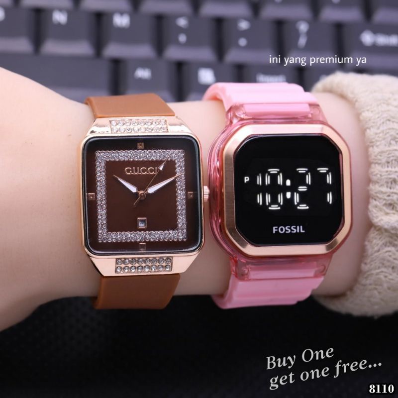 (Cod)Jam Tangan Wanita Buy1 Get 1 Guc1 Mata&quot; Karet+Hp Touch Scren Rubber Strap Karet/Rubber(Dikirim Jakarta)