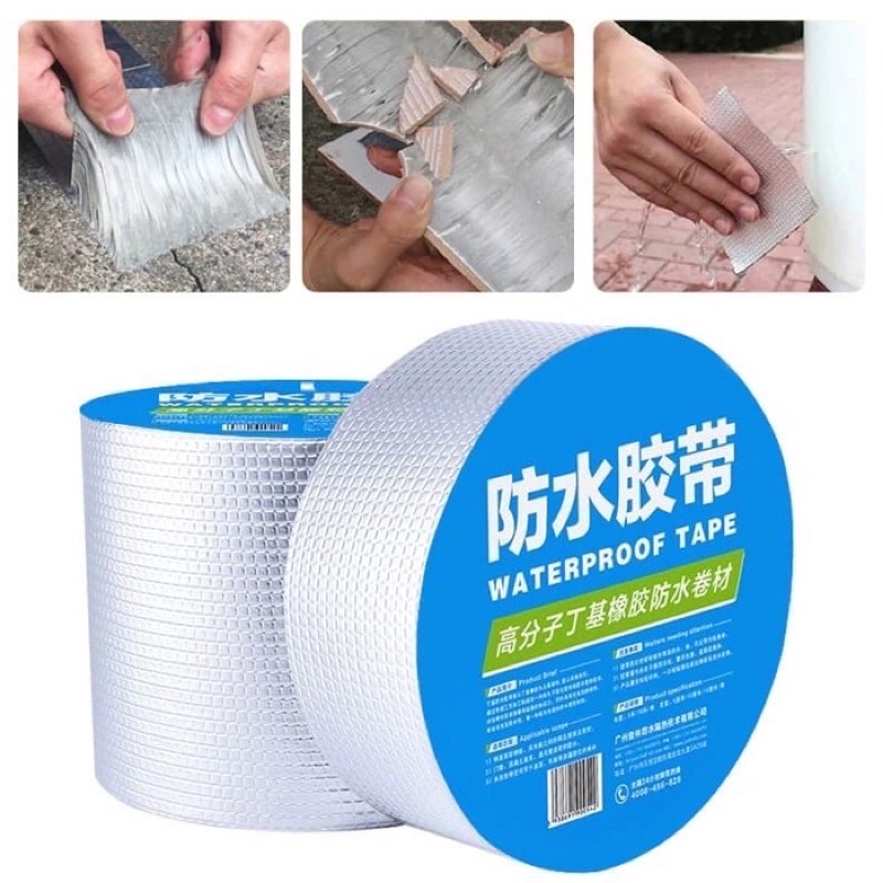 (SUN) ALUMINIUM TAPE / LAKBAN ALUMINIUM FOIL ANTI BOCOR LEM 5M BUTYL WATERPROOF TAPE TAMBAL SILVER TAHAN PANAS