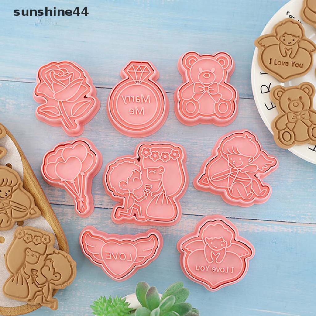 Sunshine 8Pcs 3D Kartun Cookie Cutters Valenes Day Biskuit Cetakan DIY Fondant Decorag Untuk Ulang Tahun Pesta Pernikahan Natal Cookies.