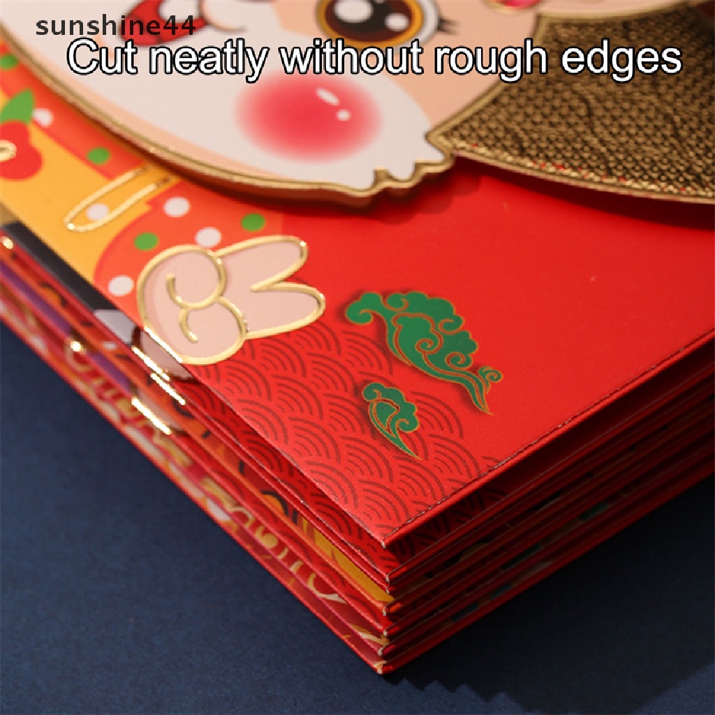 Sunshine 4Pcs Amplop Merah Lucu Hongbao 2023tahun Baru Festival Musim Semi Kantong Merah Paket Uang Keberuntungan Kartun Tas Hadiah.