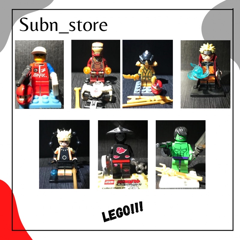 LEGO minifigure bebas pilih Lego Naruto lego pembalap lego iron kan lego ninjago lego hulk dan lainl