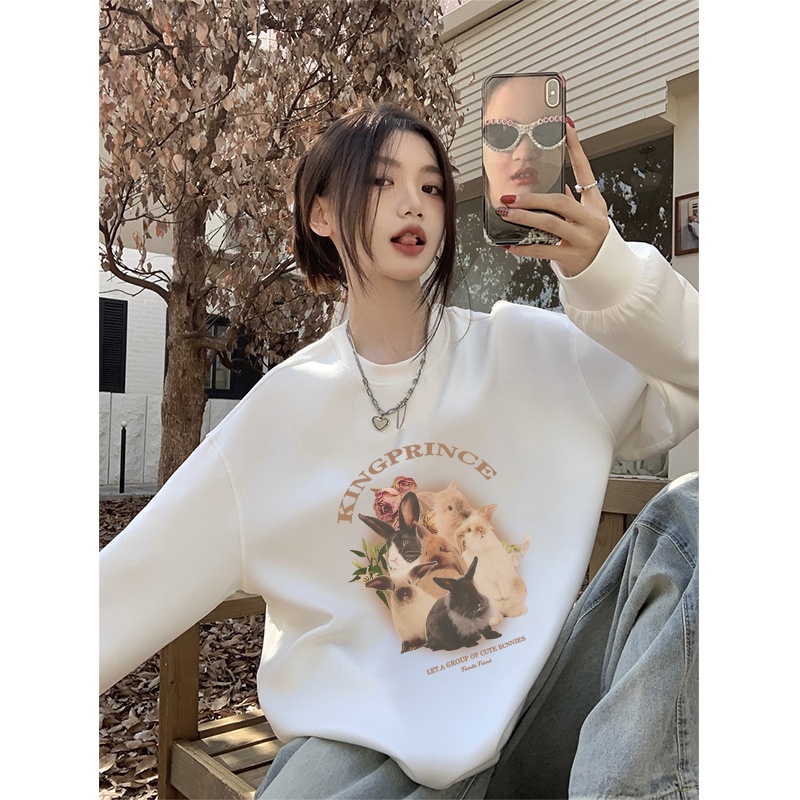 Sweater Oversize Korea Space Lucu Sweater Couple Unisex Rabbit Bulan Planet Korean Style/atasan kaos wanita lengan panjang