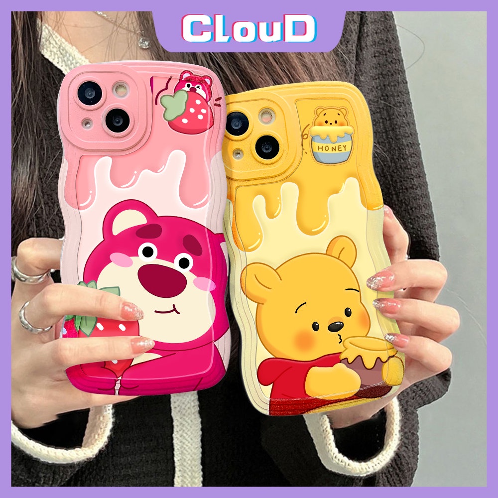 Realme C53 C33 C15 C25Y C35 C25 C12 C20A C21Y 10 8 8i 5i C20 9i 8Pro C30 C25s 6i 7i 7 5 9Pro+C3 C17 C11 Kartun Winnie The Pooh Cute Manyo Strawberry Bear Soft Tpu Wavy Edge Case