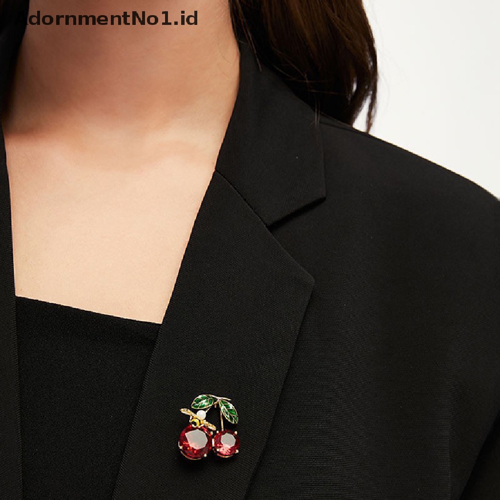 [AdornmentNo1] Bros Cherry Kristal Merah Untuk Wanita Enamel Klasik Buah Pernikahan Kasual Kantor Bros Pin Hadiah Perhiasan Gift [ID]