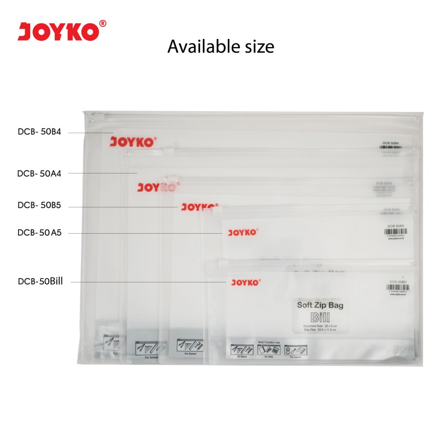 Document Bag / Tas Dokumen Transparan Joyko DCB-50 Bill / A5 / B5 / A4 / B4