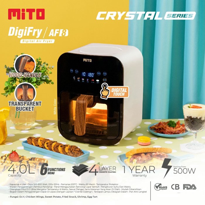 MITO Digital Air Fryer AF8 Wadah Panci Transparan  Kapasitas 4 Liter - Menggoreng Tanpa Minyak