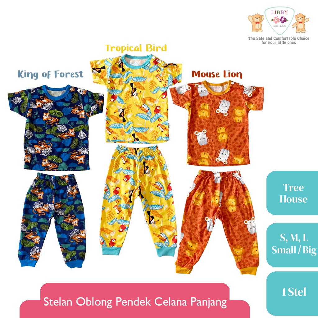 LIBBY Stelan Oblong Pendek - Celana Panjang Motif Tree House  (1 stel)
