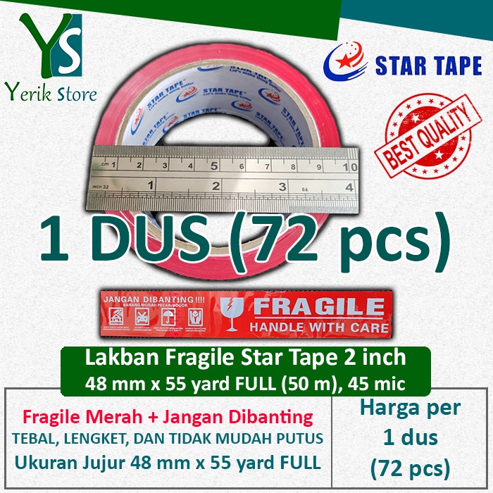 

[1 Dus] Lakban Fragile Merah 2 inch x 55 yard (48 mm x 50 m) JANGAN DIBANTING PLAKBAN ISOLASI SELOTIP PREMIUM MURAH TERMURAH