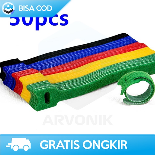 TALI VELCRO MULTICOLOR PENGIKAT KABEL CABLE ORGANIZER 50PCS 12x150MM