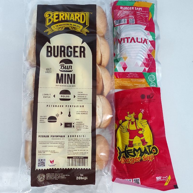 

Paket hemat burger mini bernardi isi 20pcs + smokebeef hemato/vitalia isi 20pcs