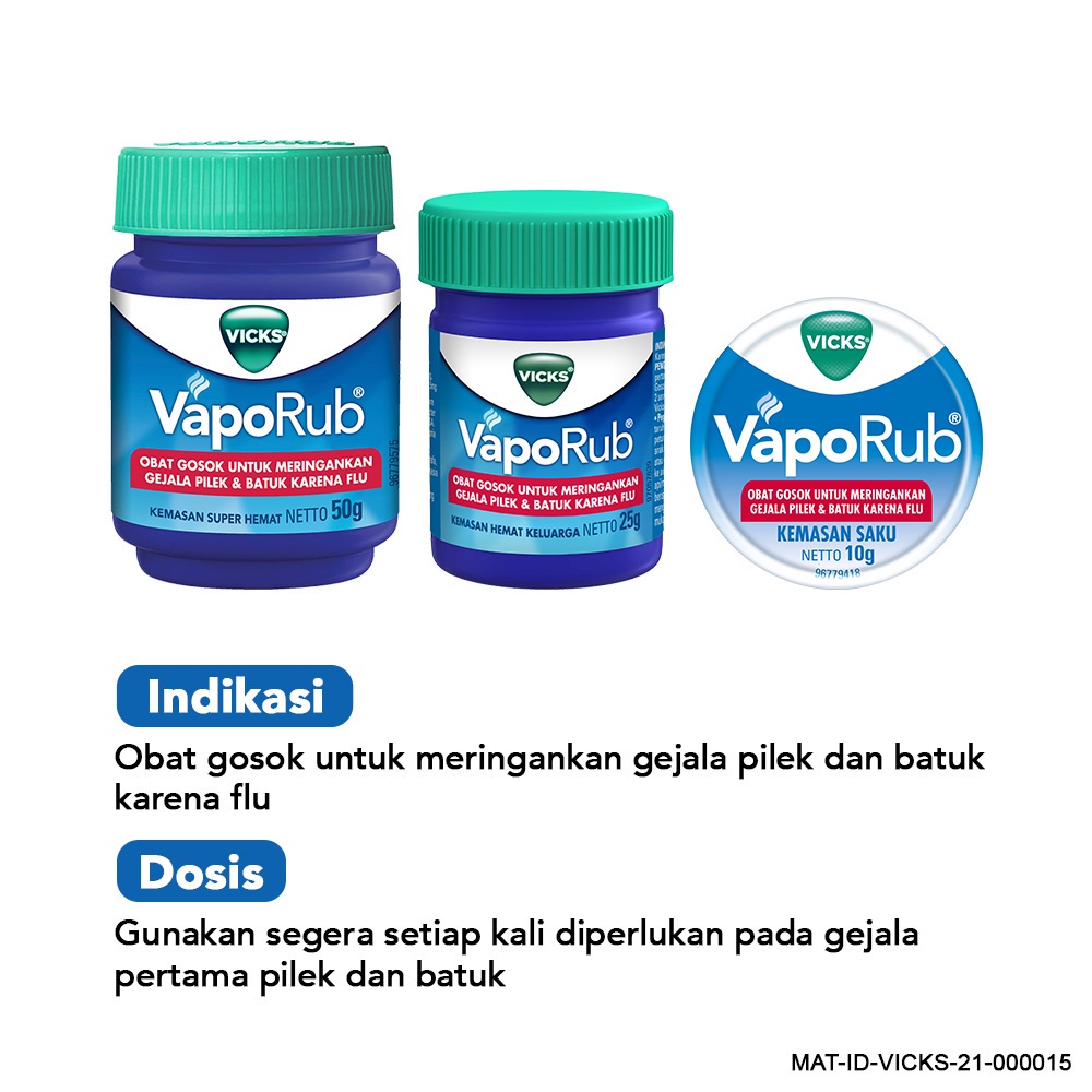 VICKS VAPORUB BALSEM [ 10 G ] OBAT GOSOK MINYAK EUCALYPTUS MENTHOL CAMPHOR MERINGANKAN GEJALA MASUK ANGIN BATUK PILEK HIDUNG TERSUMBAT BADAN PEGAL KARENA FLU BALSAM