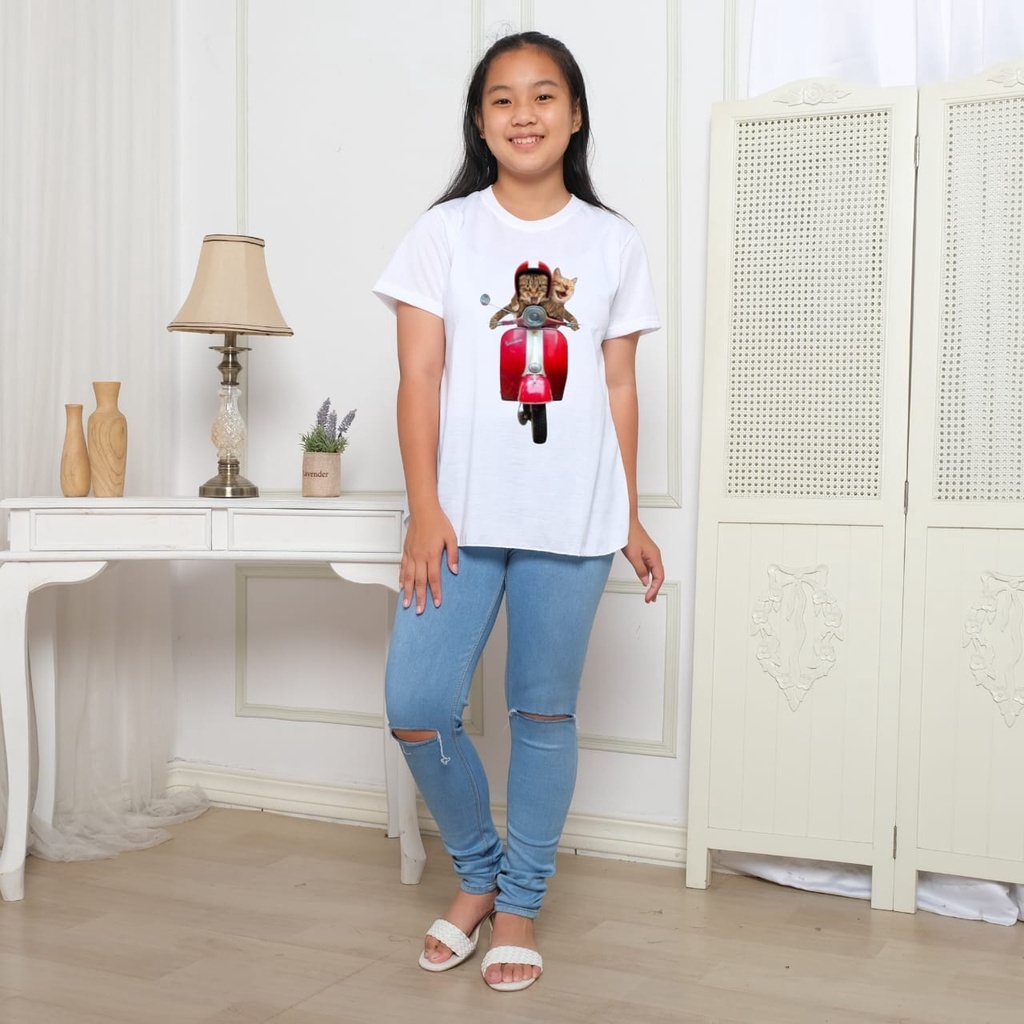 Hzl_outfit Baju Kaos Anak Casual Perempuan Cat Vespa/Atasan Kaos Pendek Anak (10-15 tahun)