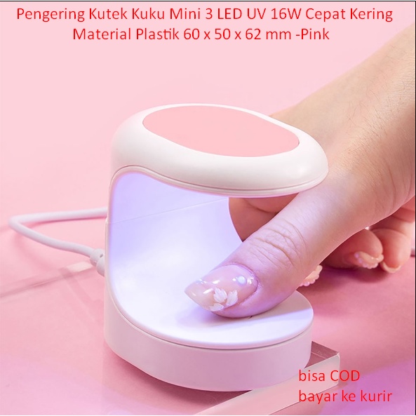 Pengering Kutek Kuku Mini 3 LED UV 16W Cepat Kering Material Plastik 60 x 50 x 62 mm -Pink