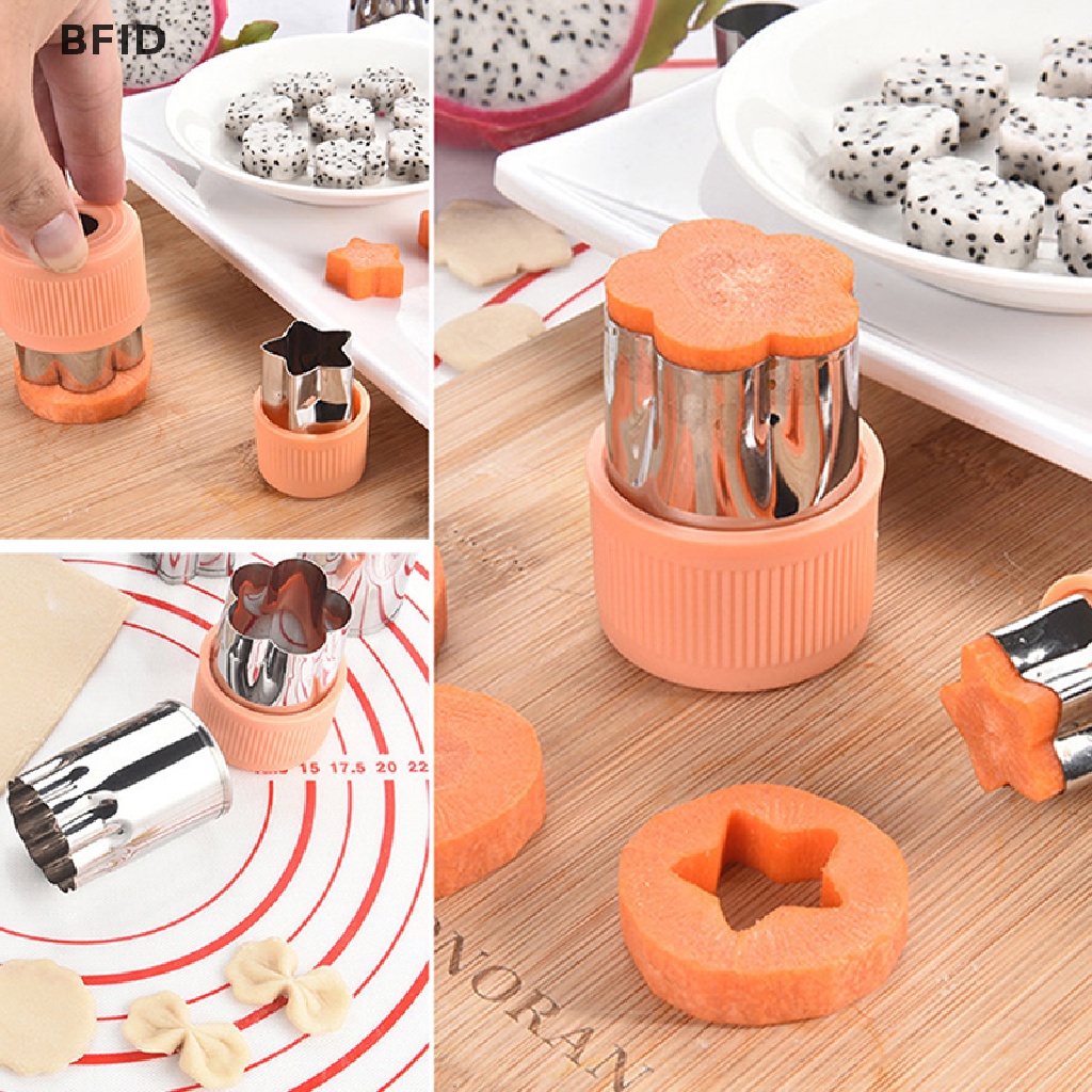 [BFID] 8pcs/set Pemotong Sayuran Buah Gagang Plastik Portable Alat Masak Stainless Steel Fruit Cutg Die Gadget Dapur [ID]