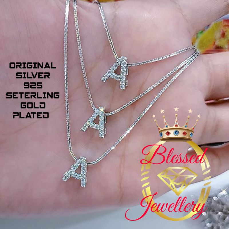 KALUNG PERAK ASLI 925 LAPIS EMAS MODEL ITALI SANTA & LIONTIN HURUF A