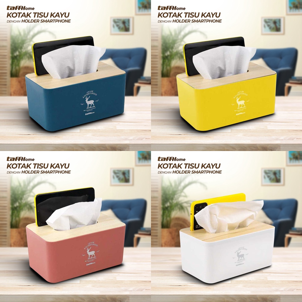 Kotak Tisu Lembaran Kayu Tissue Box dengan Holder Smartphone - ZJ008