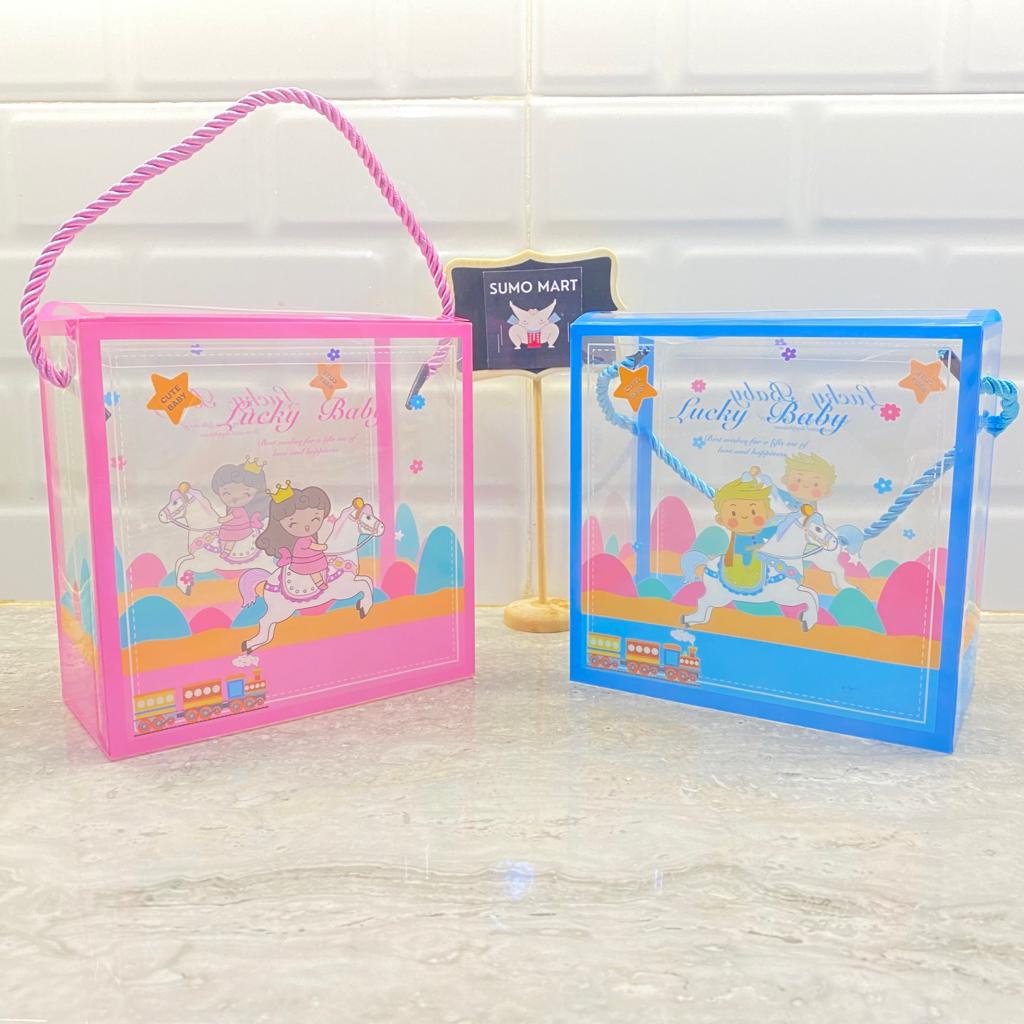 

6PCS BOX SOUVENIR LAHIRAN 14X7X14CM / GOODIE BAG ULANG TAHUN / TAS KADO / KOTAK KADO / BOX MIKA BIRU / BOX MIKA PINK