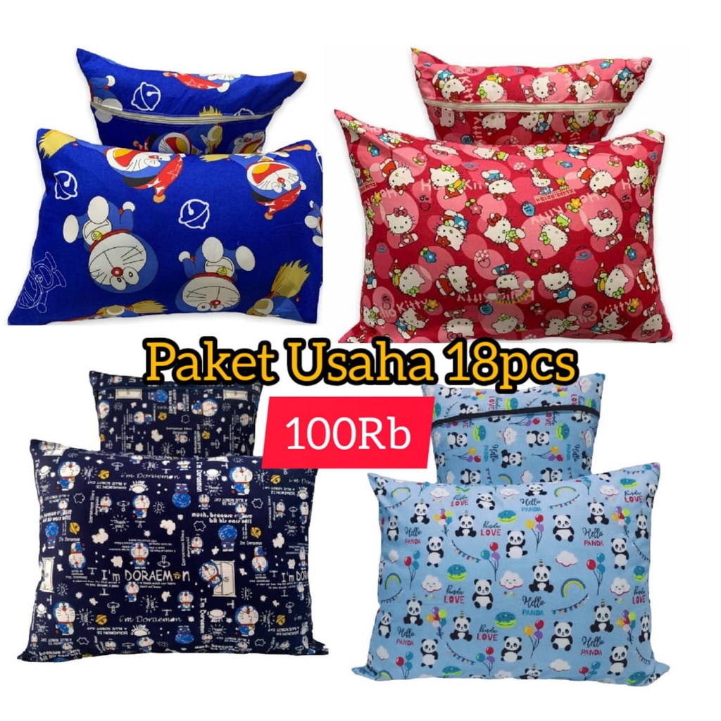 Paket Sarung Bantal Resleting Motif Anak 18pcs