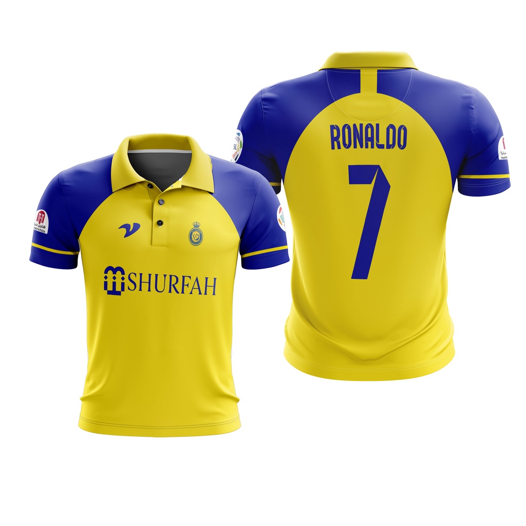 Baju Kaos Tshirt Jersey Bola Al Nassr Ronaldo Polo Pria Wanita Full Printing Custom Nama + Nomor