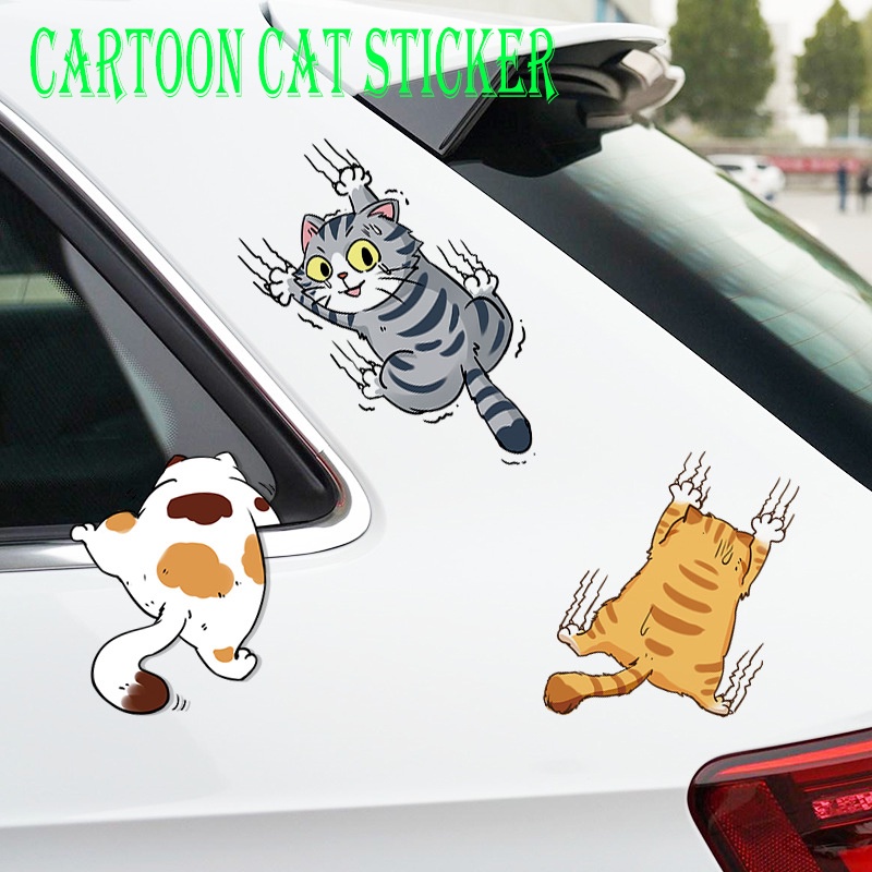 Decals Hias Kucing Mobil Lucu/PVC Auto Sticker Kartun Mainan Anak Stiker Mobil Truk Motor Helm