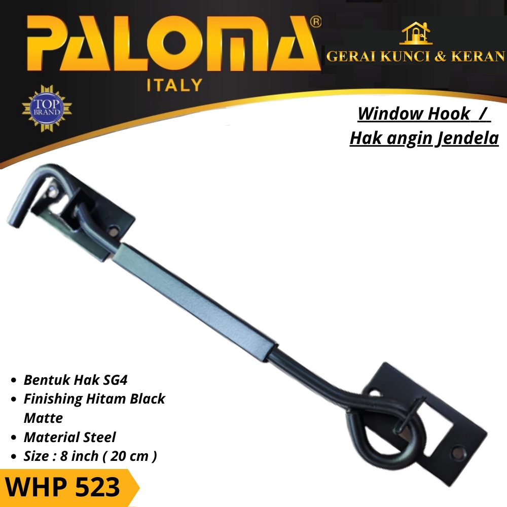 Window Hook PALOMA WHP 523 STEEL 8 INCH Hak Angin Penahan Jendela HITAM BLACK MATTE