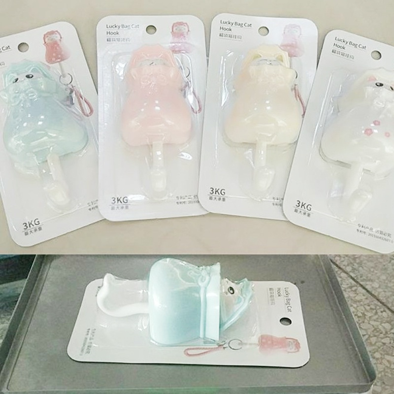 ღ 1Pc Kucing Kuat Lengket Kait Kartun Gantungan Kunci Mounted Perekat Mantel Gantungan Topi Rak Gantungan Kunci Payung Rak Penyimpanan dinding Dekoratif Aksesoris