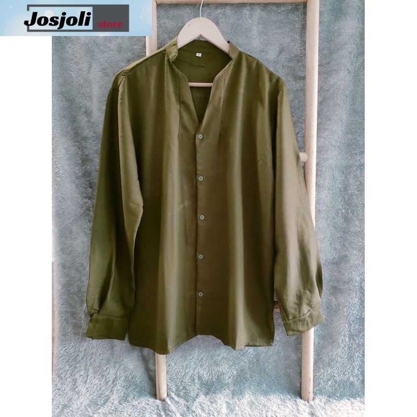 JOSJOLI_STORE/Kemeja Korea Style/Kemeja V-NECK Tin Lengan Panjang Size M L XL XXL Fashion Pria