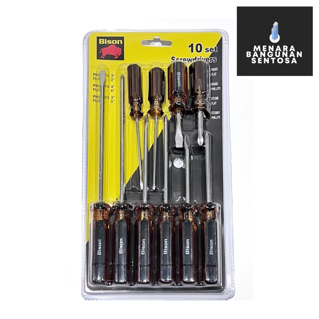 Obeng Set Bison 10 pcs Plus Minus - Screwdriver 10pcs Radio Mini Cebol