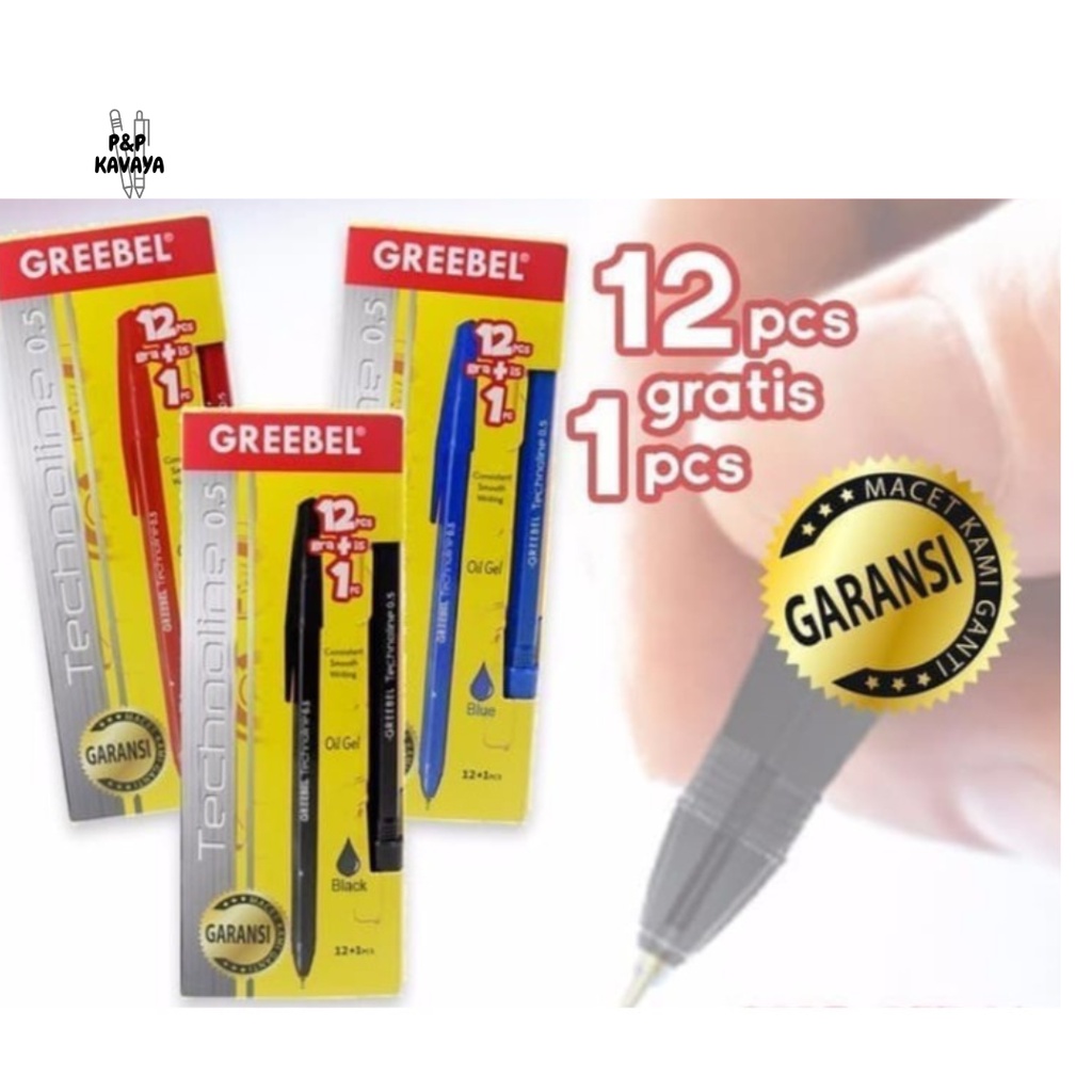 

PENA / PULPEN GREEBEL TECHNOLINE 0.5 PEN GREEBEL Hitam Biru Merah 1 kotak isi 12 bonus 1