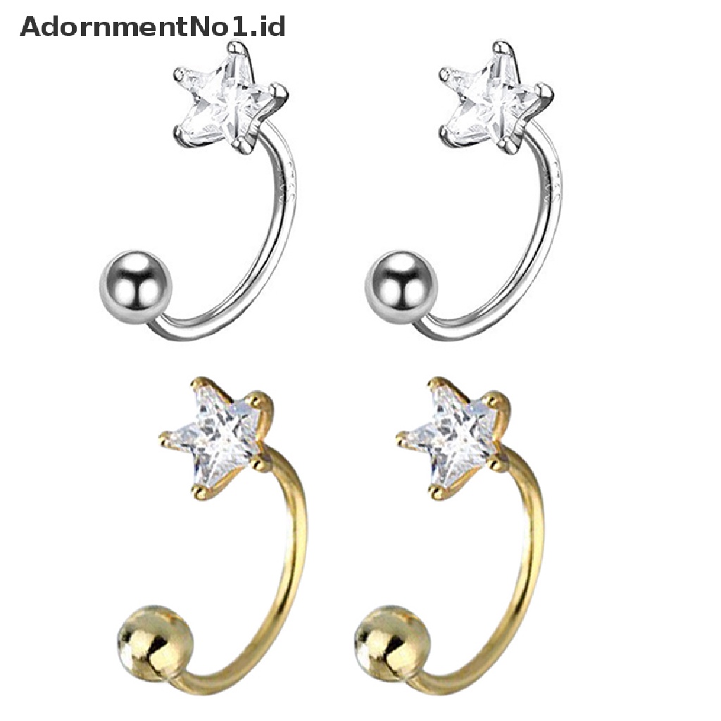 [AdornmentNo1] 2pc Stainless Steel Warna Emas Minimal Kristal Bintang Telinga Giwang Anting Wanita Korea Helix Studs Tragus Cartilage Jewelry [ID]