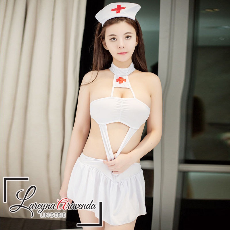 Lareyna Aravenda Set Lingerie Kostum Malam + G String Model Cosplay Lovely Nurse LG230