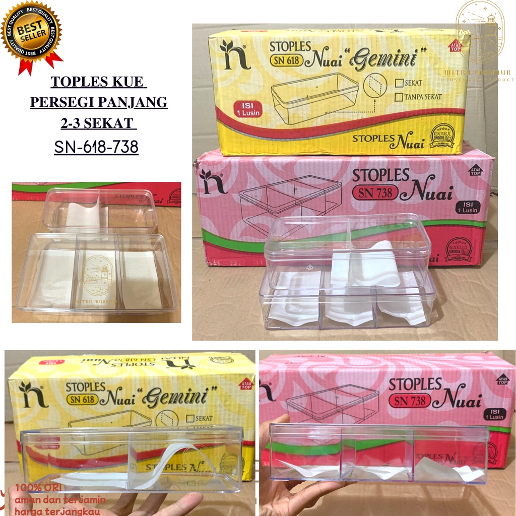 TOPLES KUE KERING PERSEGI PANJANG 2 - 3 SEKAT NUAI SN 618 - SN 738 @ 1 LUSIN / TOPLES LEBARAN 500gra