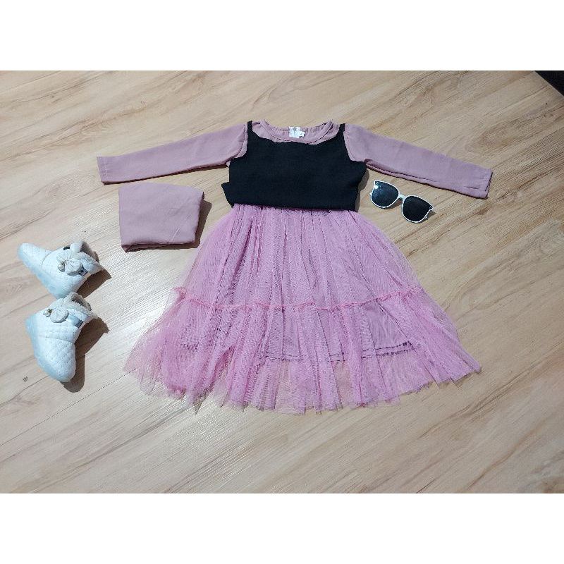 Gamis anak umur 2 - 7 tahun // gamis anak wollycrepe mix tile // gamis anak lesty kids tile lebaran