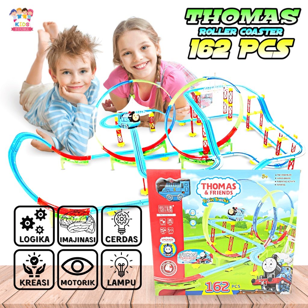 162pcs Train &amp; Thomas Roller Coaster | Kereta Api Mainan Anak | Hadiah Ultah Anak Laki Laki | Mainan Anak Cowok 2-3-4-5-6 Tahun