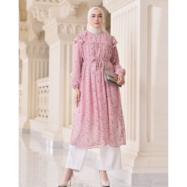 Maudy MIDI Dres Bahan Ceruty Baby Doll Motif BungaTerbaru JUMBO Kekinian Dres Korea Fashion Wanita D