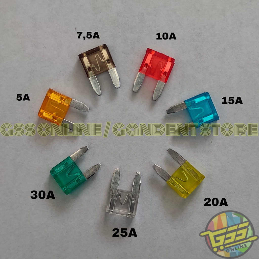 Fuse sekring tancap MINI DX original fuse 5A 7,5A 10A 15A 20A 25A 30A 1 BOX ISI 200 PCS