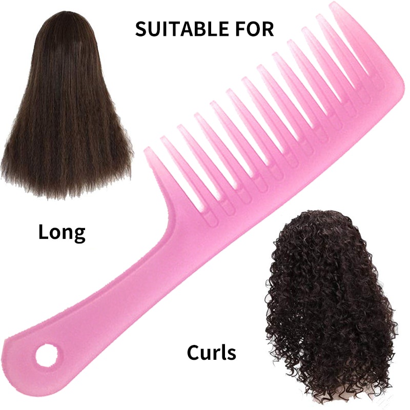 Yamata Sisir Rambut Keriting Pegangan Lubang Gantung / Sisir Gigi Lebar Mengurangi Rambut Kusut Besar Salon Profesional / Sisiir Jumbo