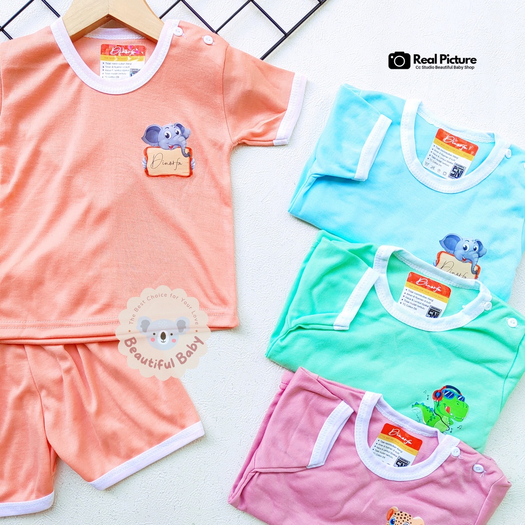 Baby.ou - Setelan Pendek Bayi Motif Polos Sablon / Baju Bayi Pendek / Setelan Harian Bayi / Kaos Oblong Bayi &amp; Anak Kancing Pundak