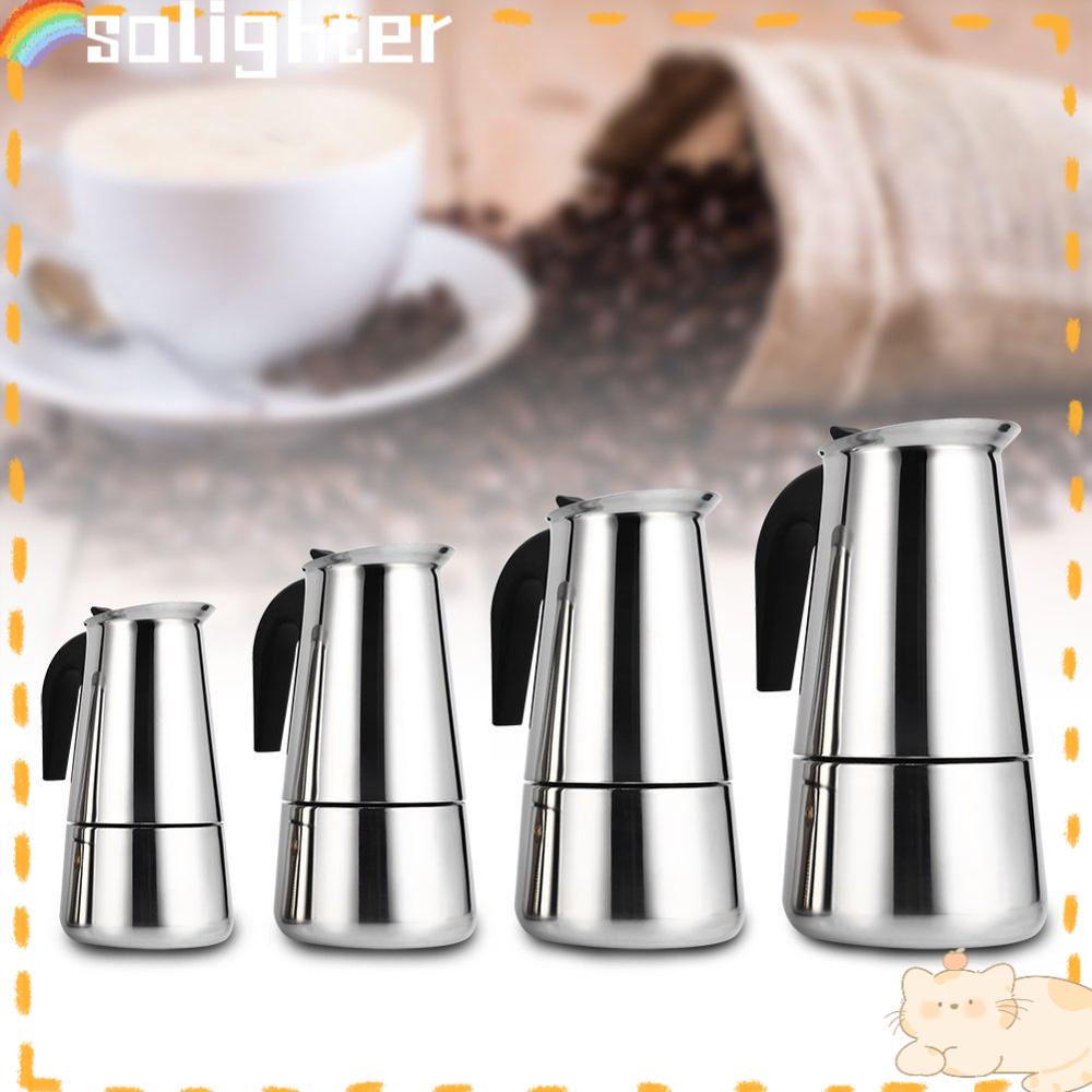 Solighter Kompor Espresso Maker Manual Tahan Panas Stainless Steel Kopi Espresso Gaya Itali Klasik2 /4 /6/9Cup