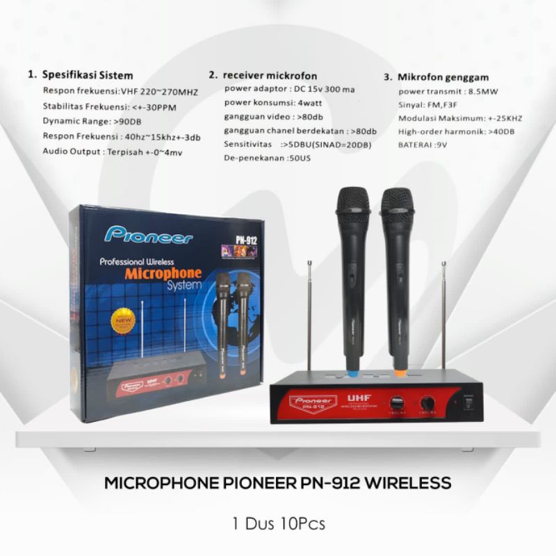 mic wireless pioneer PN 912 double mic handle pioneer PN912 mic tanpa kabel wireless microphone pioneer microphone karaoke mic ktv mic wireless profesional