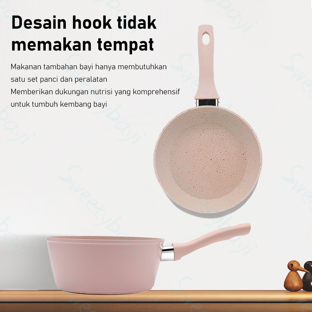 SweetyBayi Wajan anti lengket Panci susu steamer teflon marbel mini Alat penggorengan peralatan masak 12/14/16cm