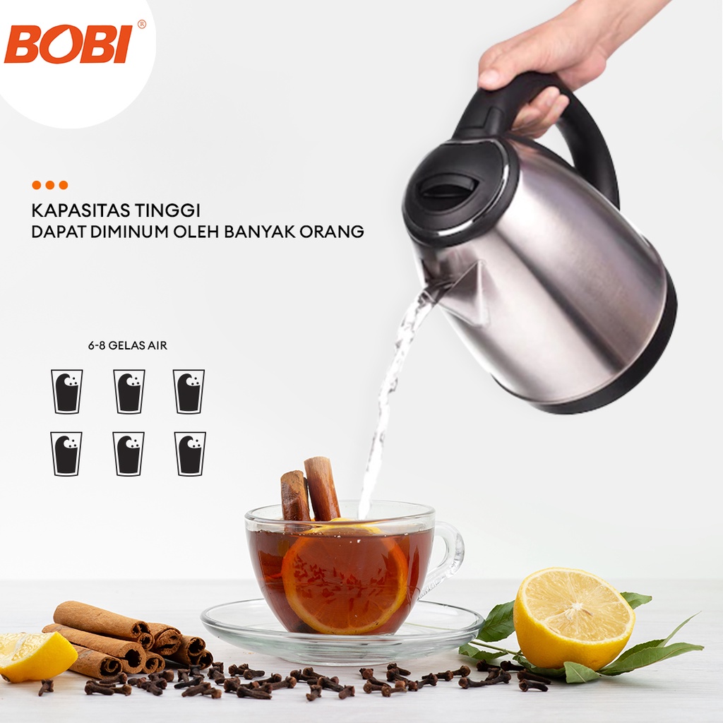 Teko Listrik 1,8 Liter Stainless Steel Bobi //  Electric Kettle 1,8 Liter // Thermos Listrik