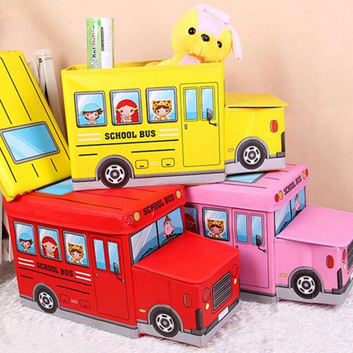 C090 Toy Box Car Bus Storage Box Kotak Mainan Anak Cartoon Foldable Organizer