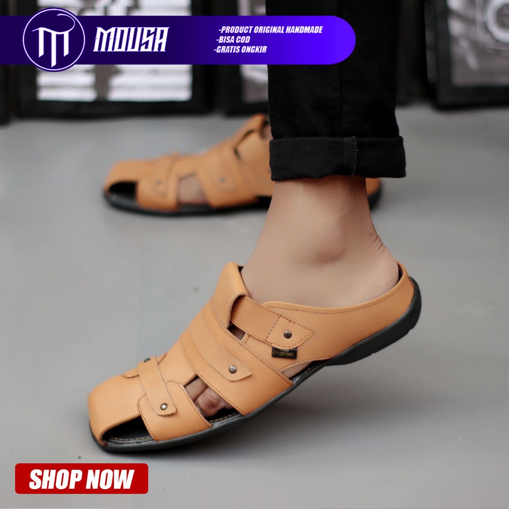 Sandal Slop Pria Kulit Asli Mousa Hago