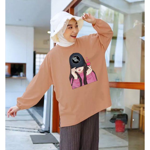 BLOUSE OVERSIZE LENGAN PANJANG KARET LD 130CM DTF CEWEK TOPI